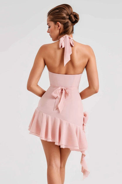 Cowl Neck Halter Mini Dress.