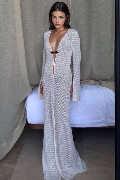 White Long Sleeve Maxi Dress.