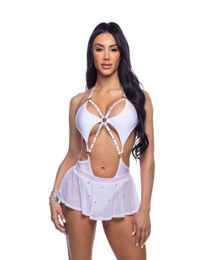 Roma Rave / Festival Bedazzled Strappy Romper with Rhinestone Detail