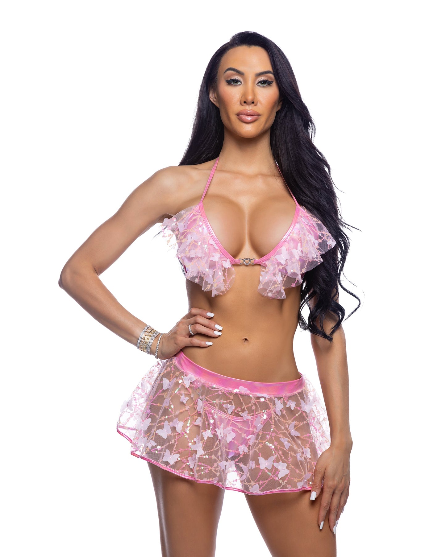 Roma Rave / Festival Bikini Top with Butterfly & Sequin Trim & Heart Hardware