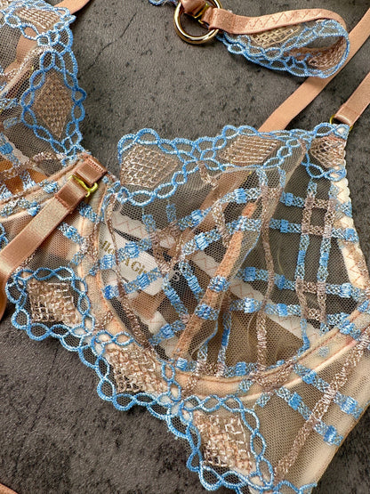 Sophia Blue & Beige Plaid Lingerie Set