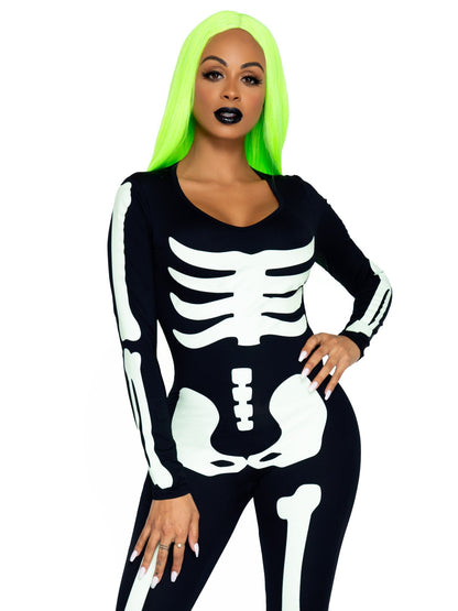 Printed Glow In The Dark Skeleton Catsuit