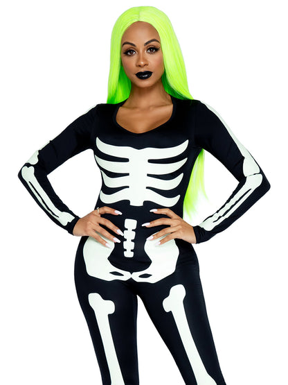 Printed Glow In The Dark Skeleton Catsuit