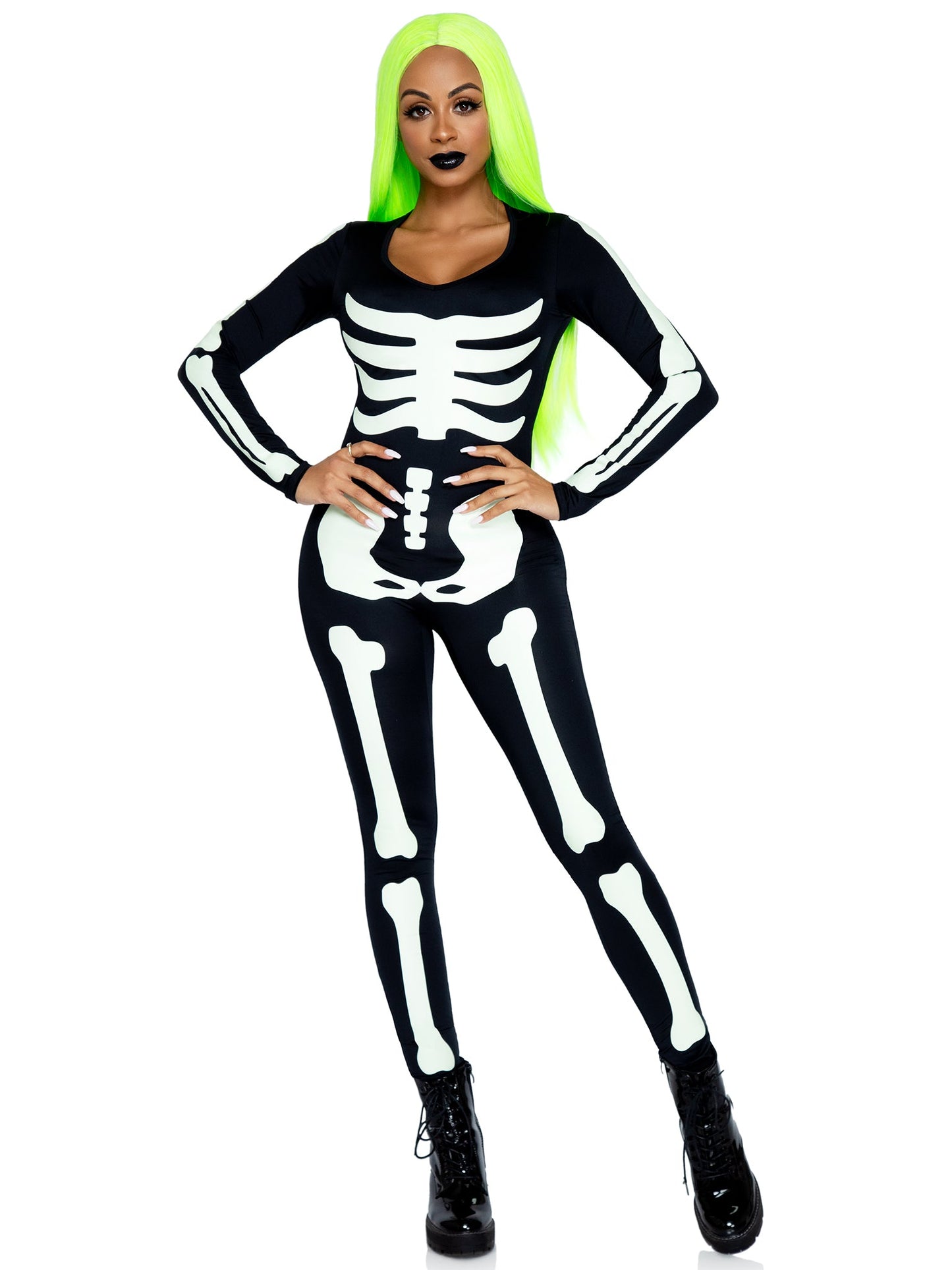 Printed Glow In The Dark Skeleton Catsuit