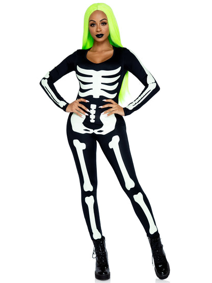Printed Glow In The Dark Skeleton Catsuit