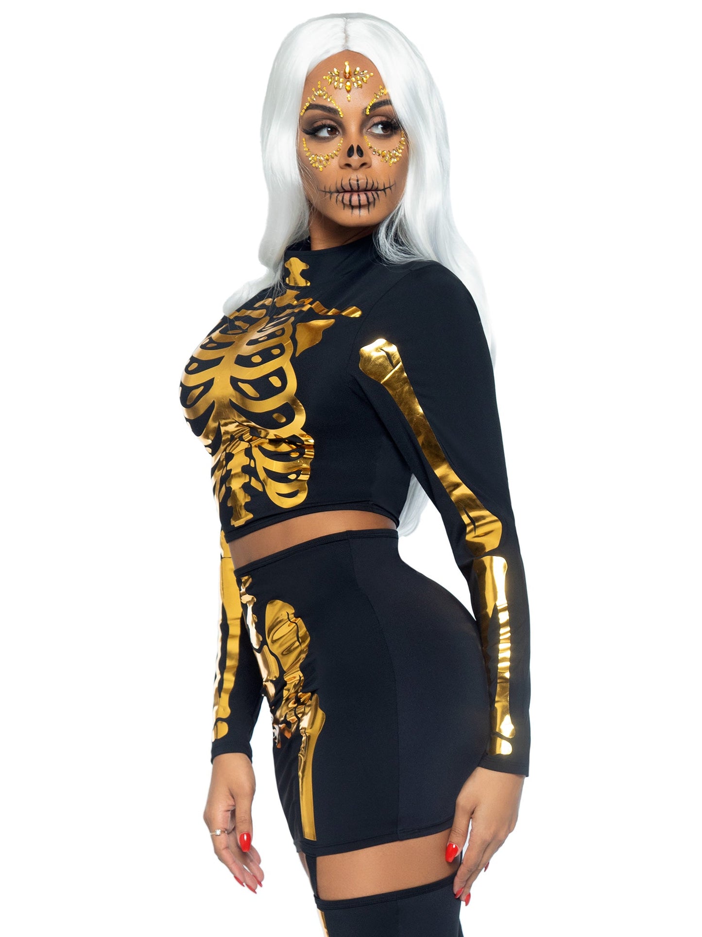 Golden Skeleton Crop Top and Skirt