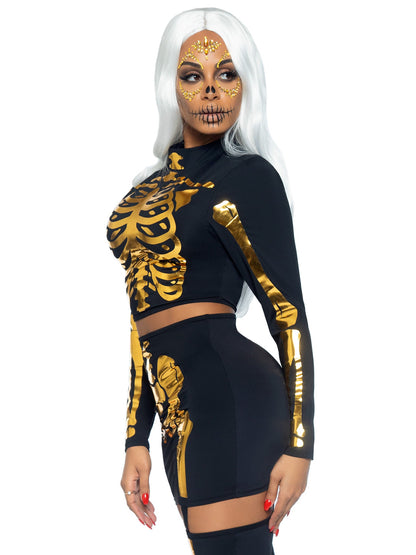 Golden Skeleton Crop Top and Skirt