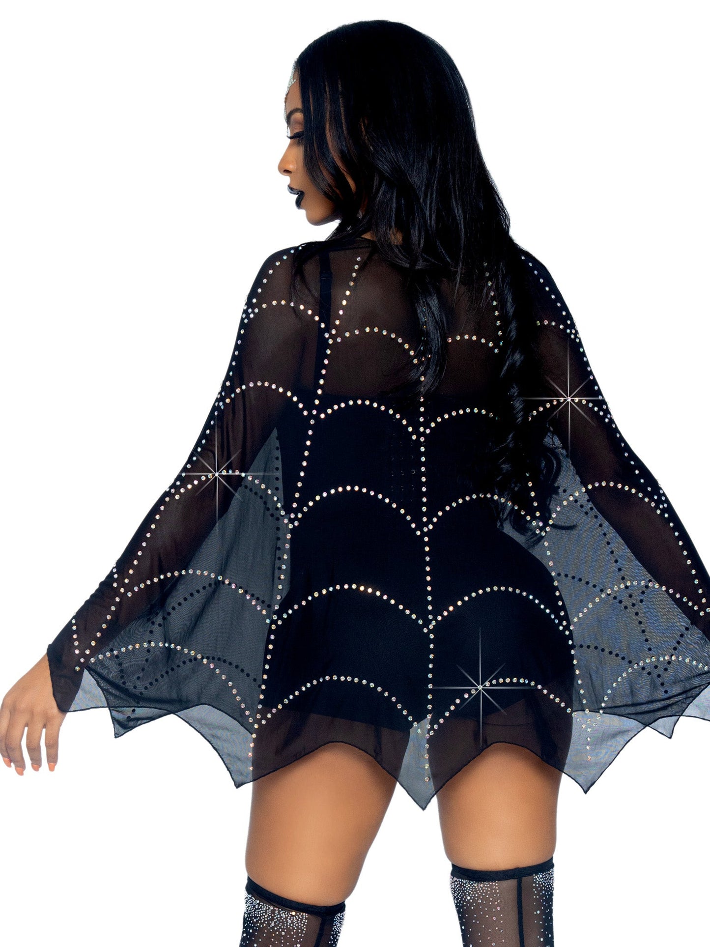 Spider Web Rhinestone Costume Poncho