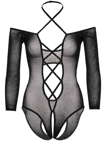 Say My Name Rhinestone Crotchless Teddy