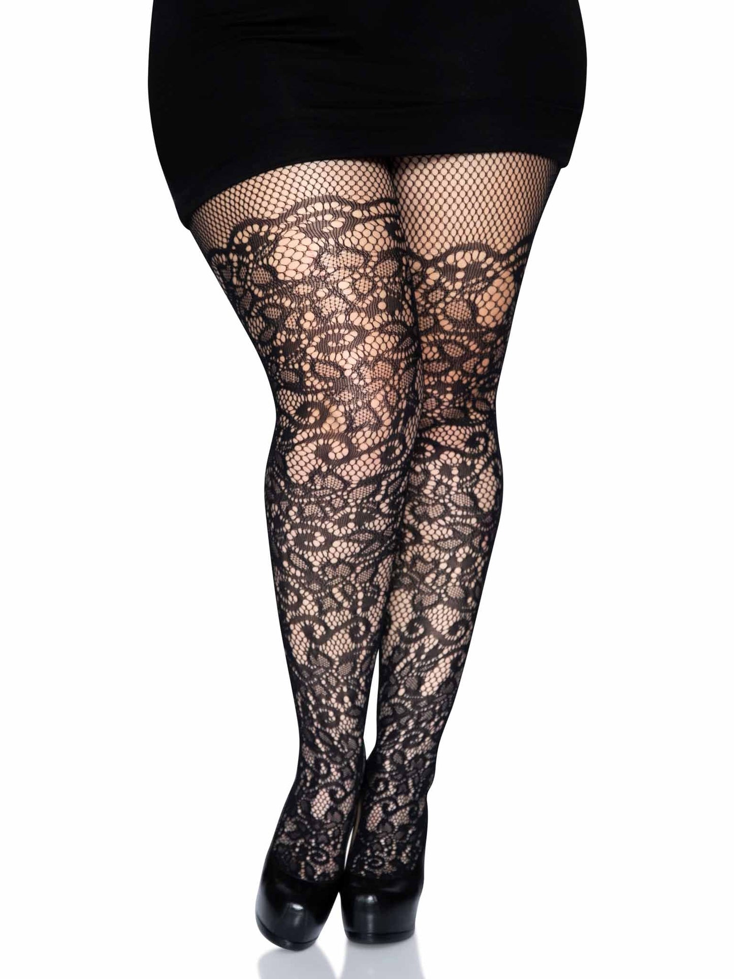 Drew Plus Floral Vine Fishnet Tights