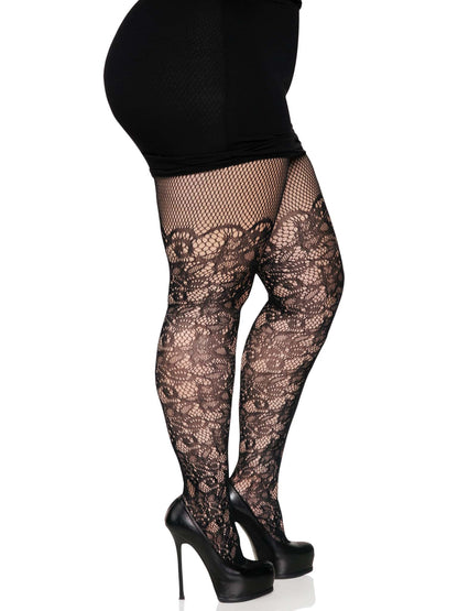 Drew Plus Floral Vine Fishnet Tights