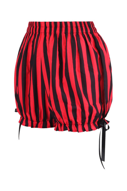 Top Drawer 2 PC Red/Black Striped Burlesque Steel Boned Corset & Bloomer Set