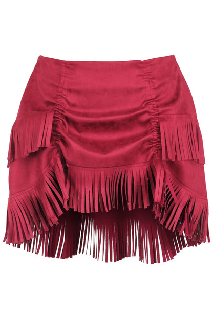 Top Drawer 4 PC Premium Black/Red Suede Fringe Cowgirl Corset Costume