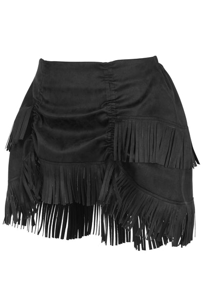 Top Drawer 4 PC Premium Black Suede Fringe Cowgirl Corset Costume