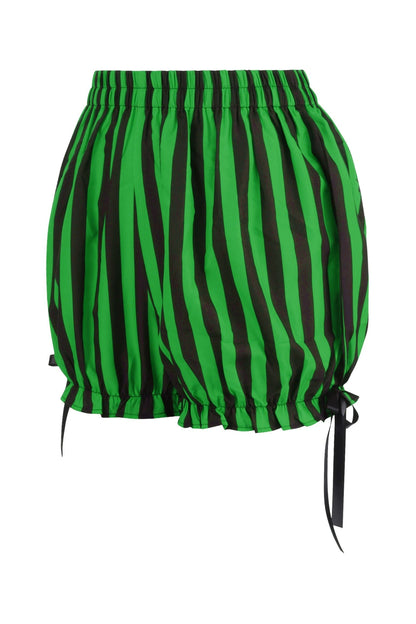 Top Drawer 2 PC Green/Black Striped Burlesque Steel Boned Corset & Bloomer Set