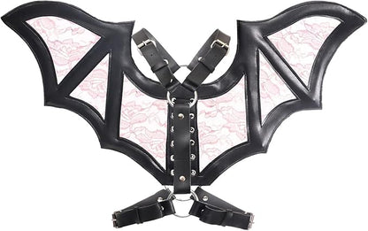 Black/Pink Faux Leather & Lace Wing Harness