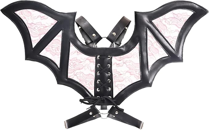 Black/Pink Faux Leather & Lace Wing Harness