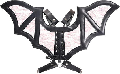 Black/Pink Faux Leather & Lace Wing Harness