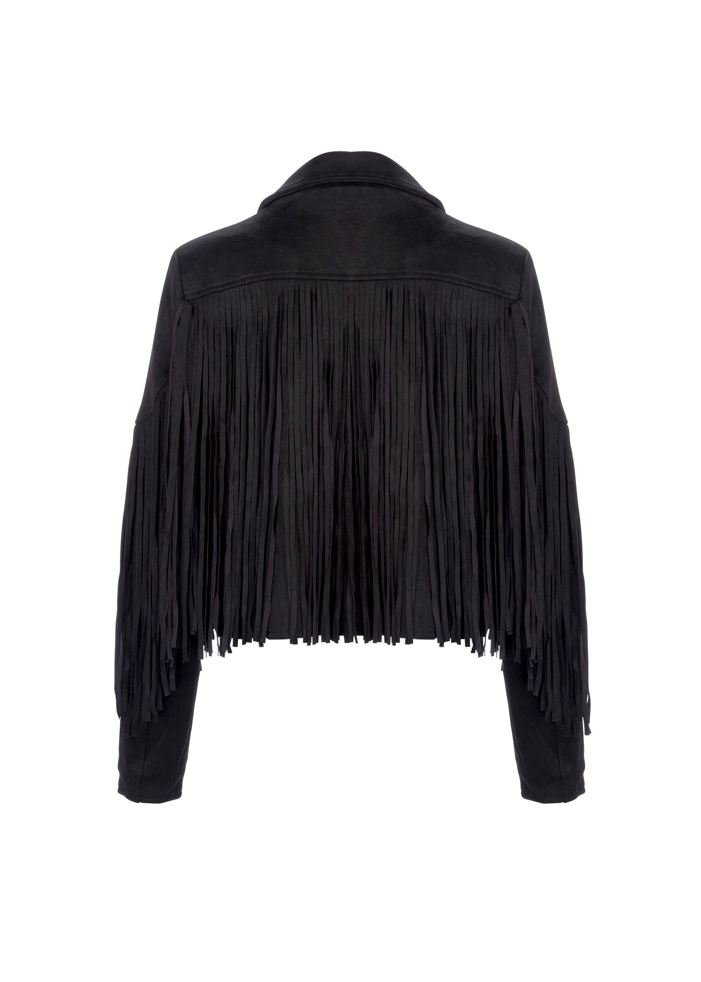 Black Faux Suede Moto Jacket with Fringe