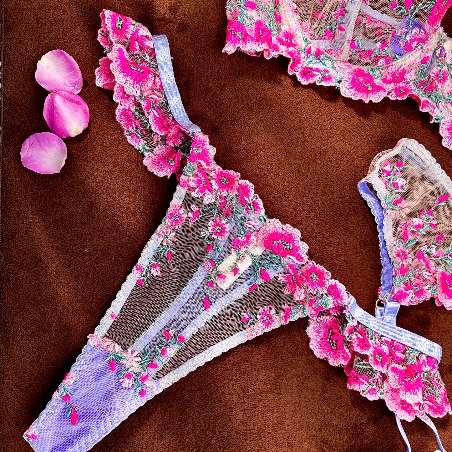 Fantasy Pink Bloom Embroidery Lingerie Set