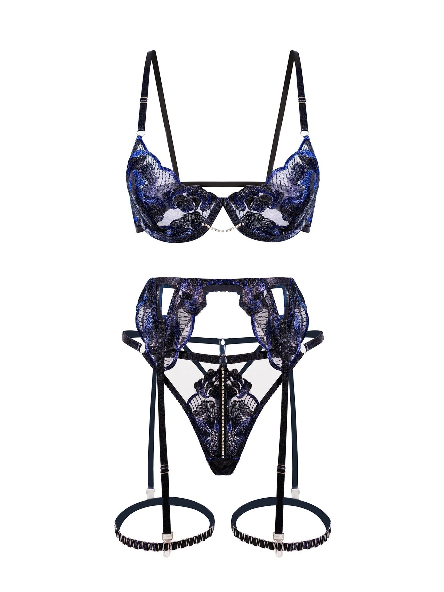 Black Luxurious Fancy Embroidered Sexy Lingerie Set.