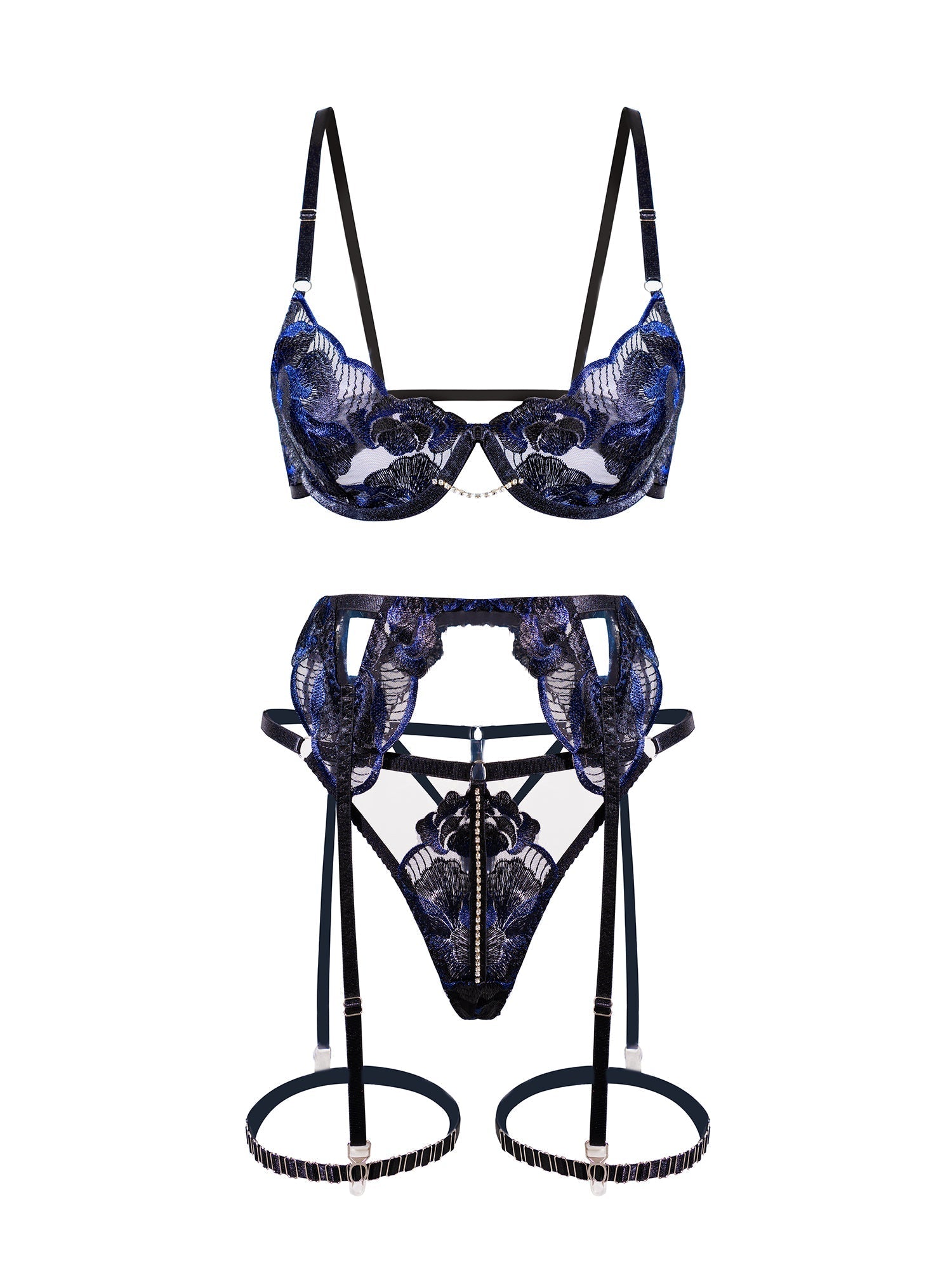 Black Luxurious Fancy Embroidered Sexy Lingerie Set.