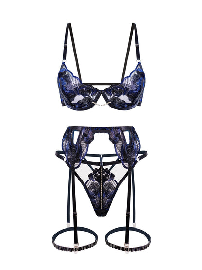 Black Luxurious Fancy Embroidered Sexy Lingerie Set.