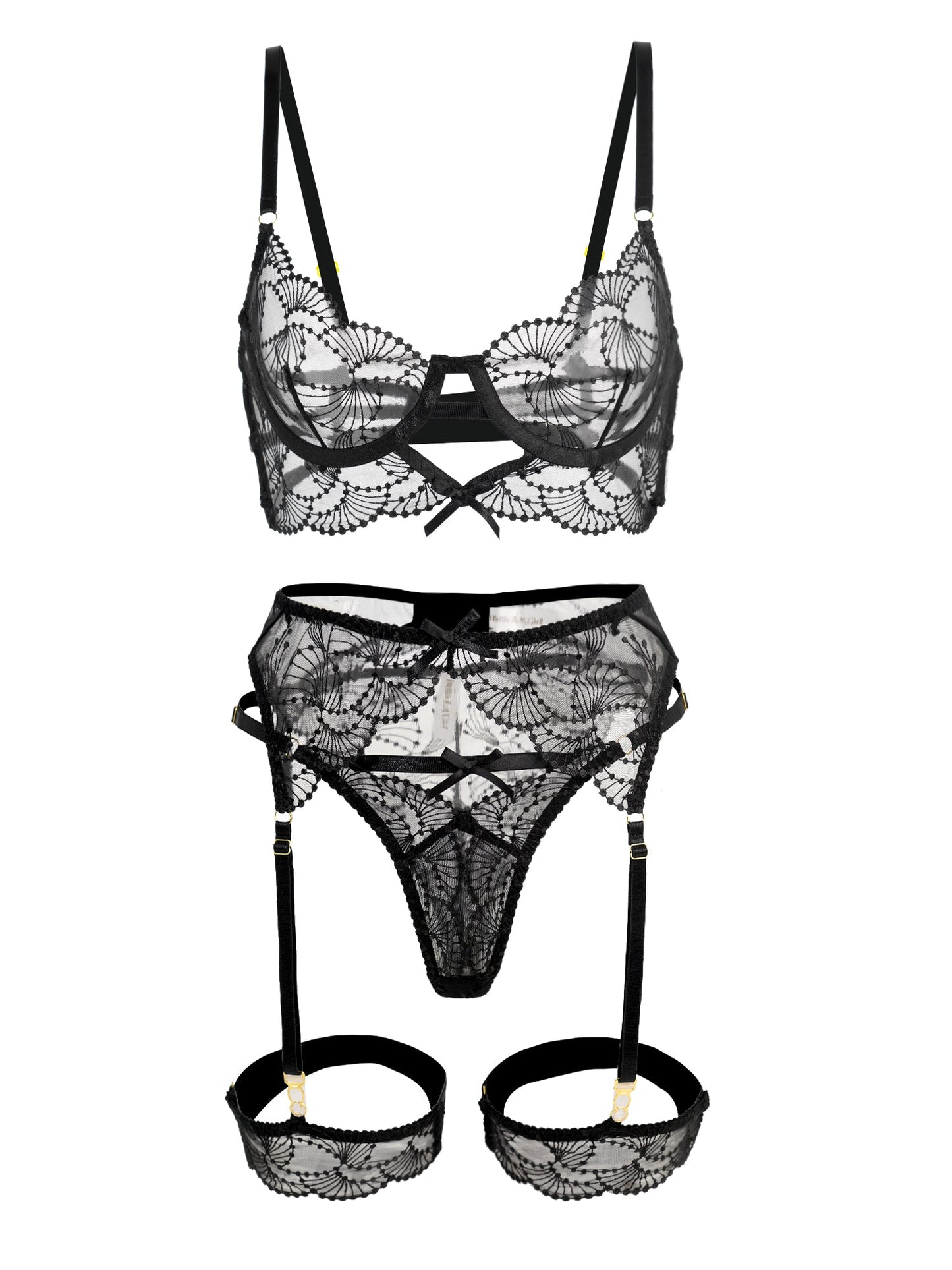 Ultra-Thin Sheer Black Embroidery Lingerie Set.