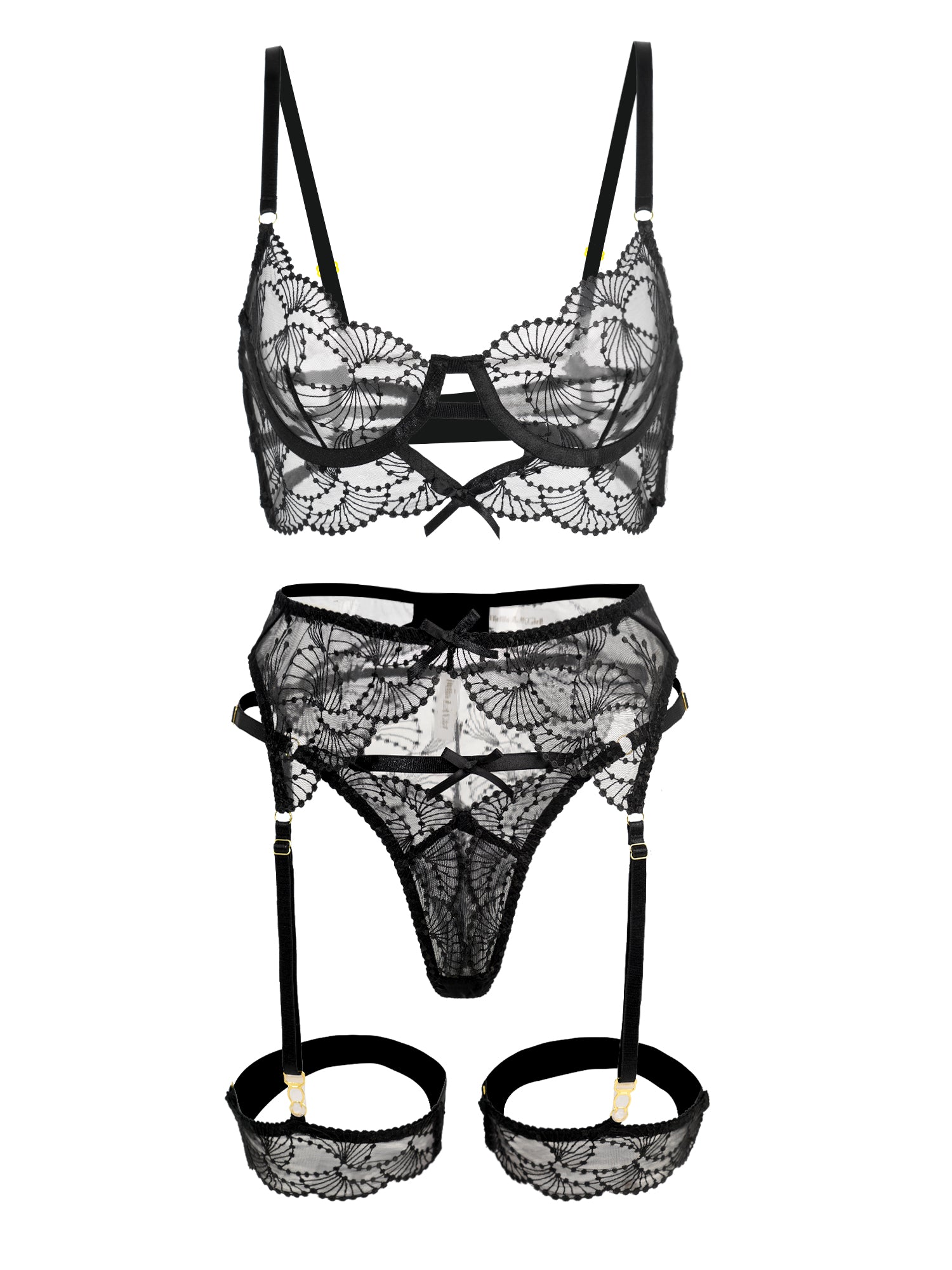 Ultra-Thin Sheer Black Embroidery Lingerie Set.