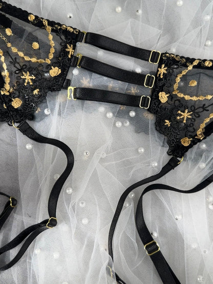 Opulent Lace Pearl-Embellished Lingerie Set