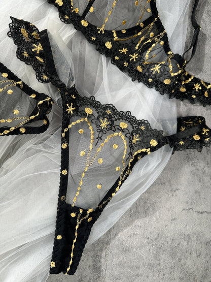 Opulent Lace Pearl-Embellished Lingerie Set