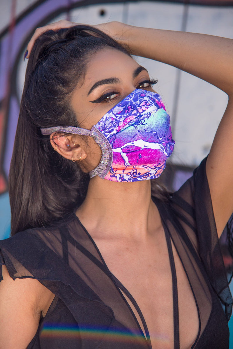 Electric Lavender Spandex Pleated Face Mask- Festival Rave Accessory-J. Valentine