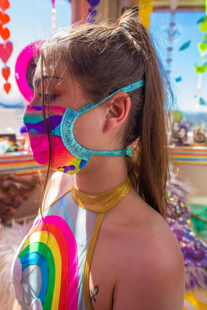 J. Valentine Neon Camouflage Spandex Pleated Face Mask- Festival Rave Accessory.