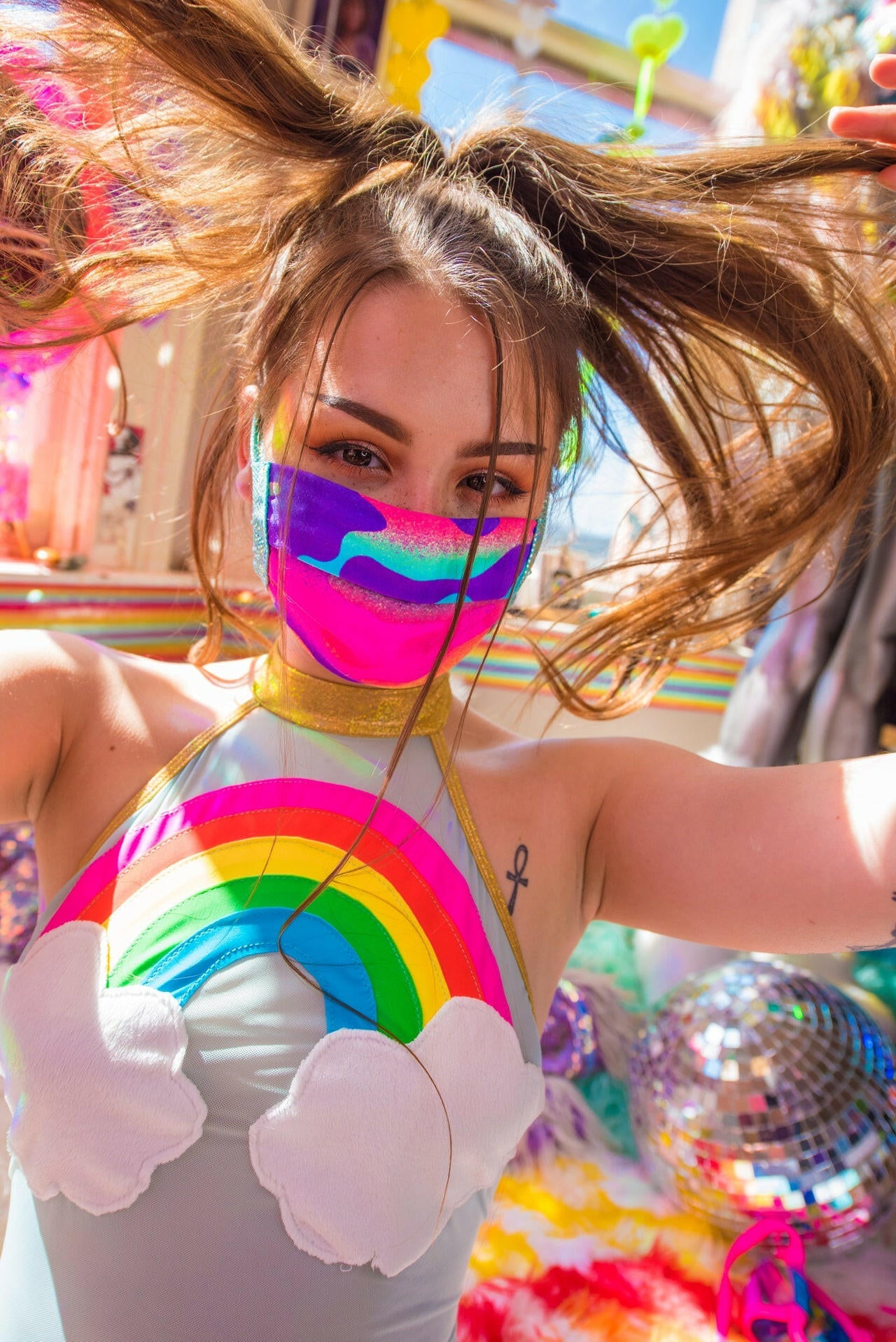 J. Valentine Neon Camouflage Spandex Pleated Face Mask- Festival Rave Accessory.