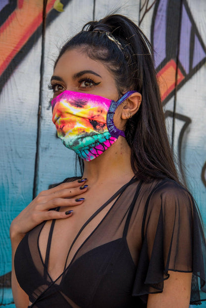J. Valentine Rainbow Ruin Spandex Pleated Face Mask- Festival Rave Accessory.