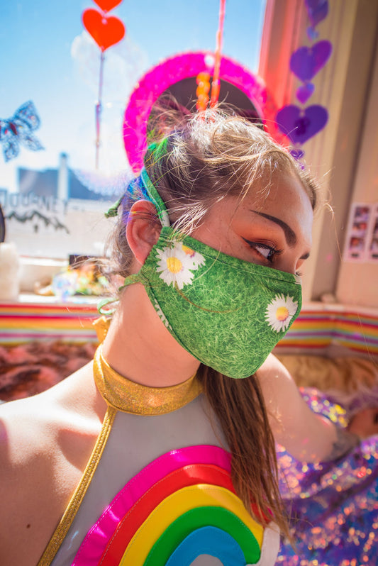 J. Valentine Daisies Tailored Face Mask- Festival Rave Accessory.