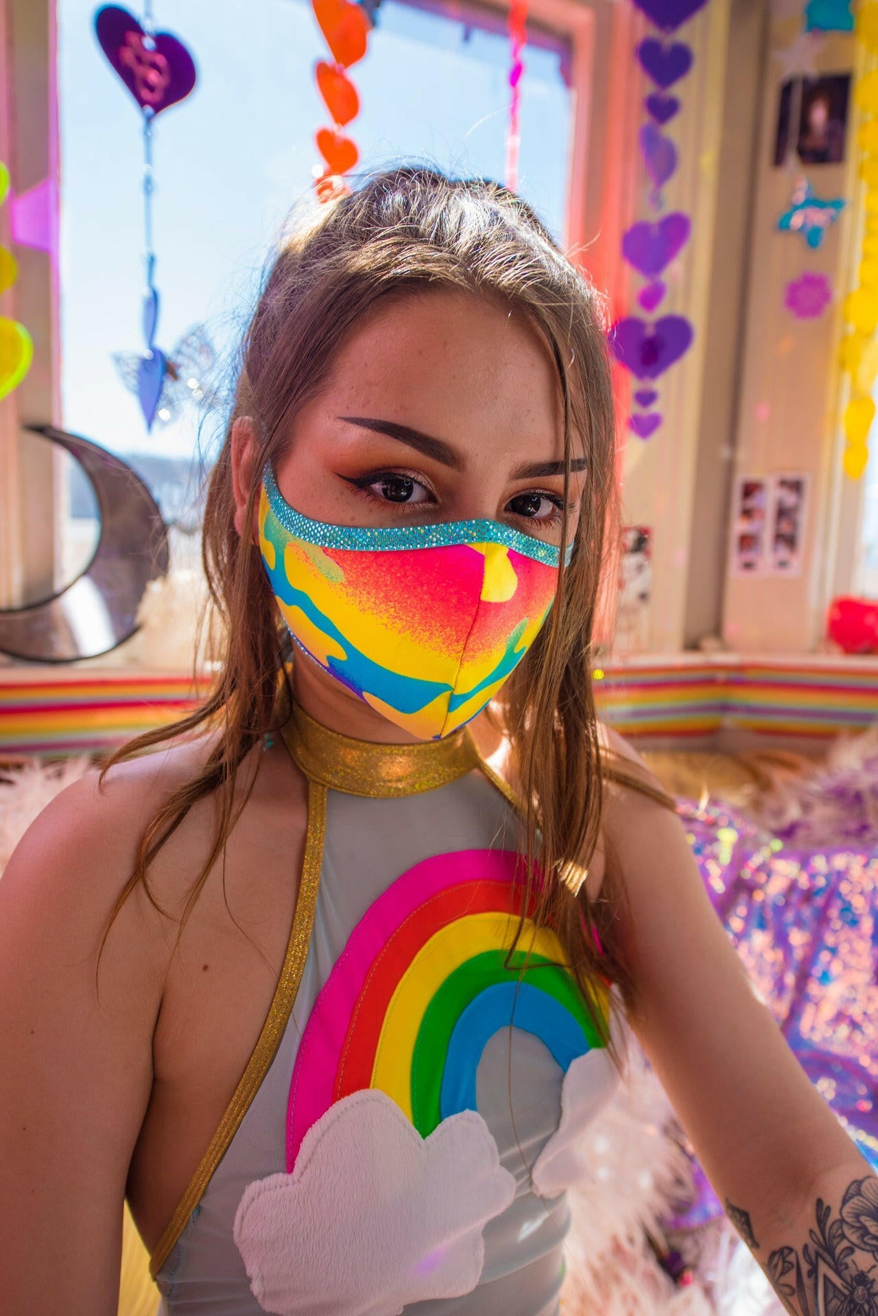 J. Valentine Neon Camouflage Spandex Tailored Face Mask- Festival Rave Accessory.