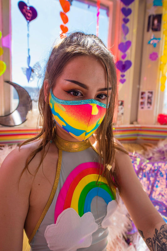 J. Valentine Neon Camouflage Spandex Tailored Face Mask- Festival Rave Accessory.