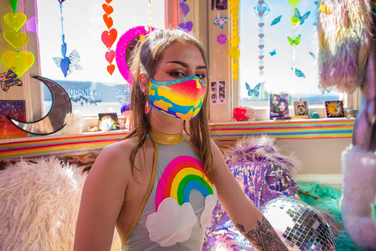 J. Valentine Neon Camouflage Spandex Tailored Face Mask- Festival Rave Accessory.