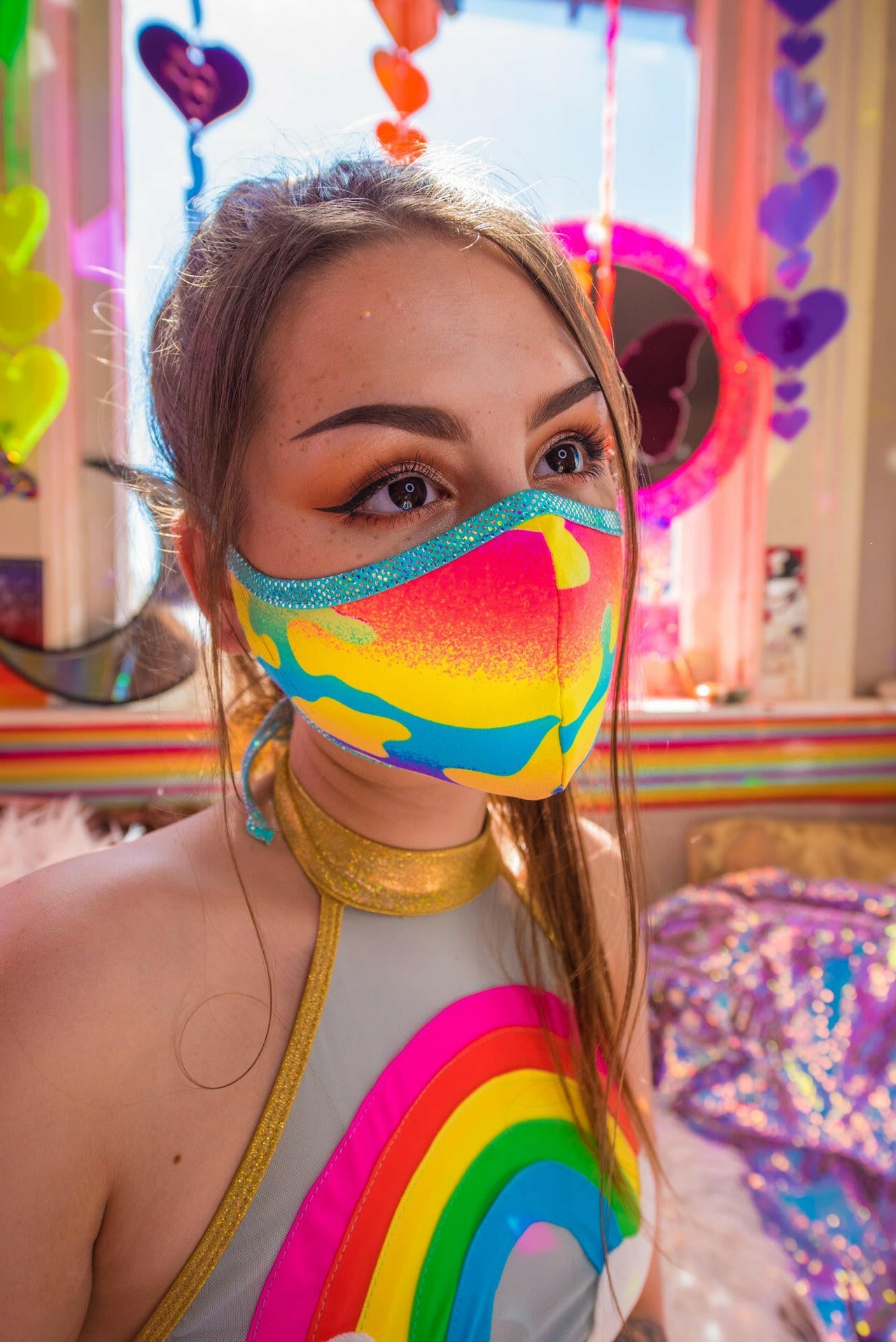 J. Valentine Neon Camouflage Spandex Tailored Face Mask- Festival Rave Accessory.