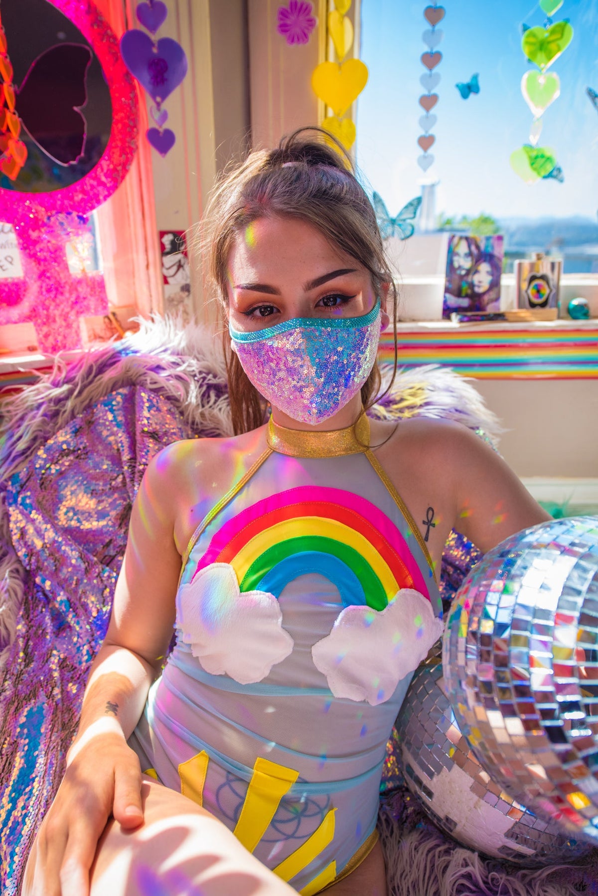 Cosmic Sequin Tailored Face Mask- Festival Rave Accessory-J. Valentine