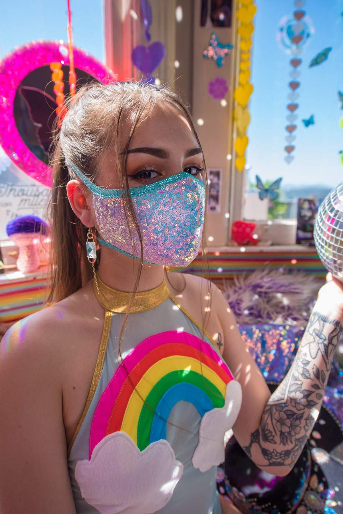 Cosmic Sequin Tailored Face Mask- Festival Rave Accessory-J. Valentine