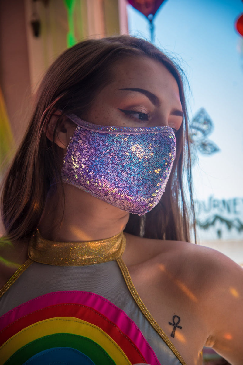Lavender Dreams Sequin Tailored Face Mask- Festival Rave Accessory-J. Valentine