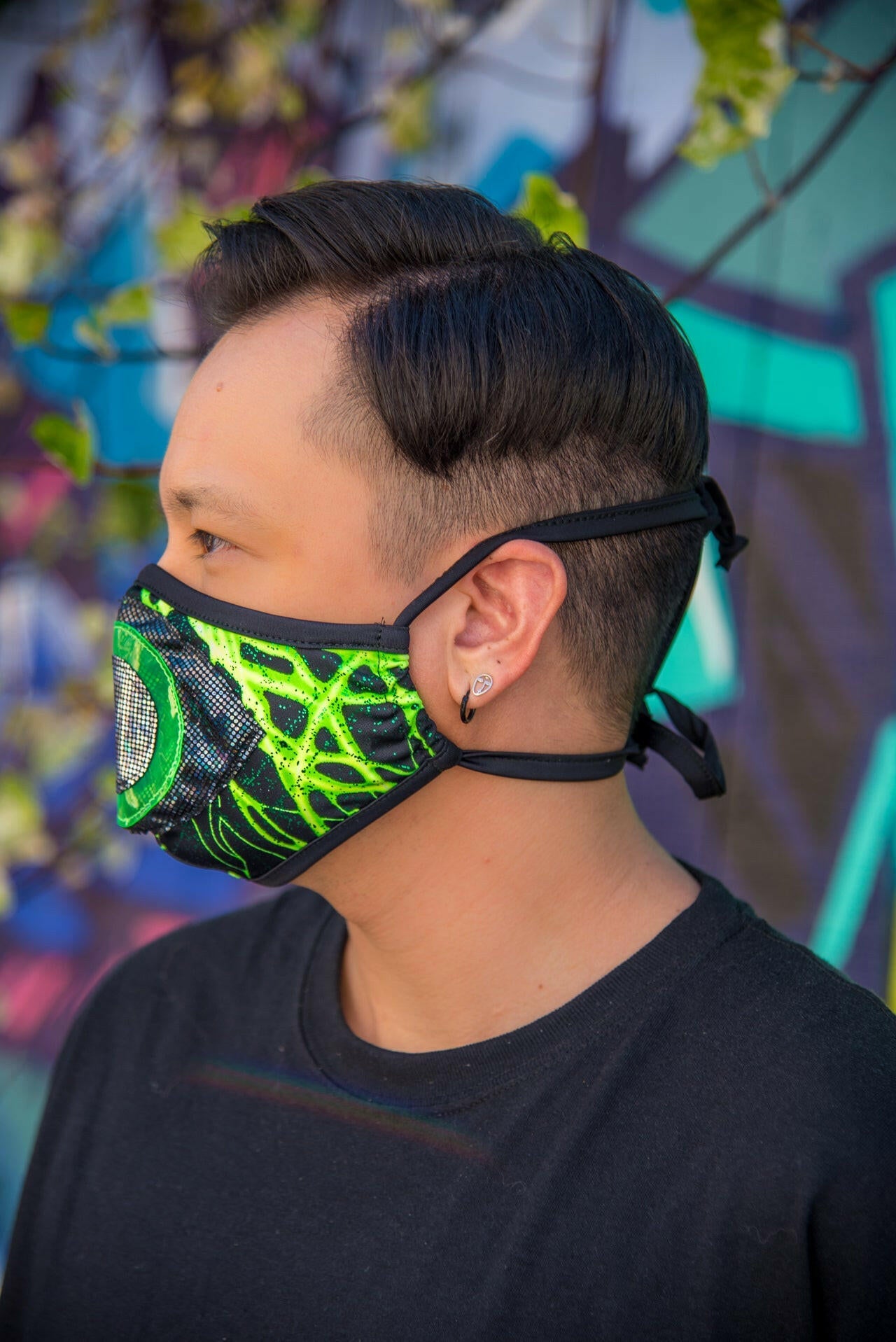 J. Valentine Green Lightning Tailored Mens Face Mask- Festival Rave Accessory.