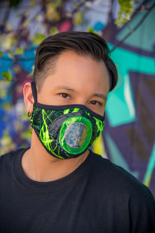 J. Valentine Green Lightning Tailored Mens Face Mask- Festival Rave Accessory.