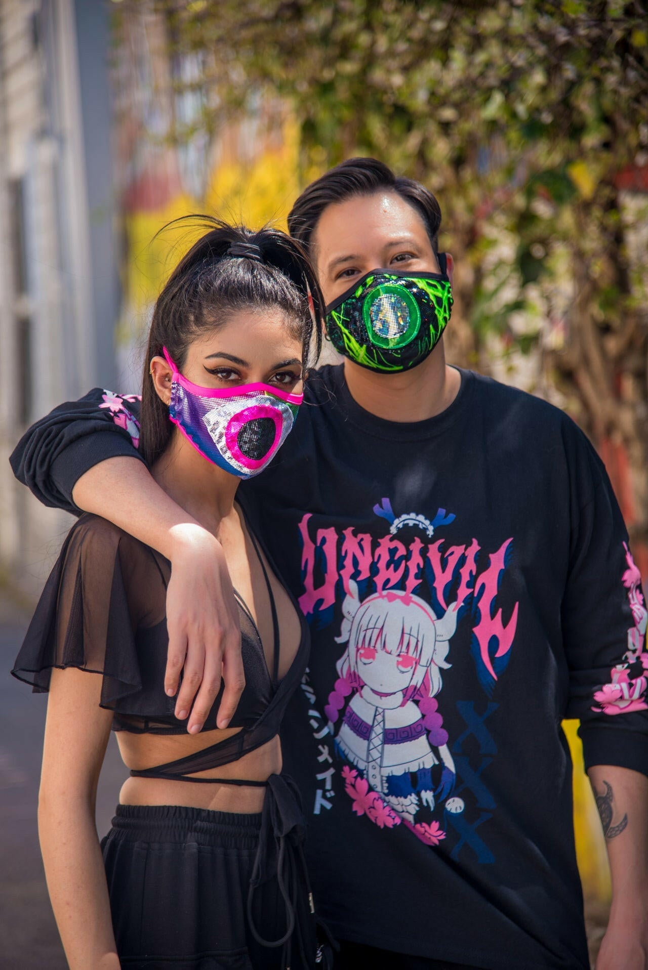 J. Valentine Rainbow/Hot Pink Tailored Face Mask- Festival Rave Accessory.