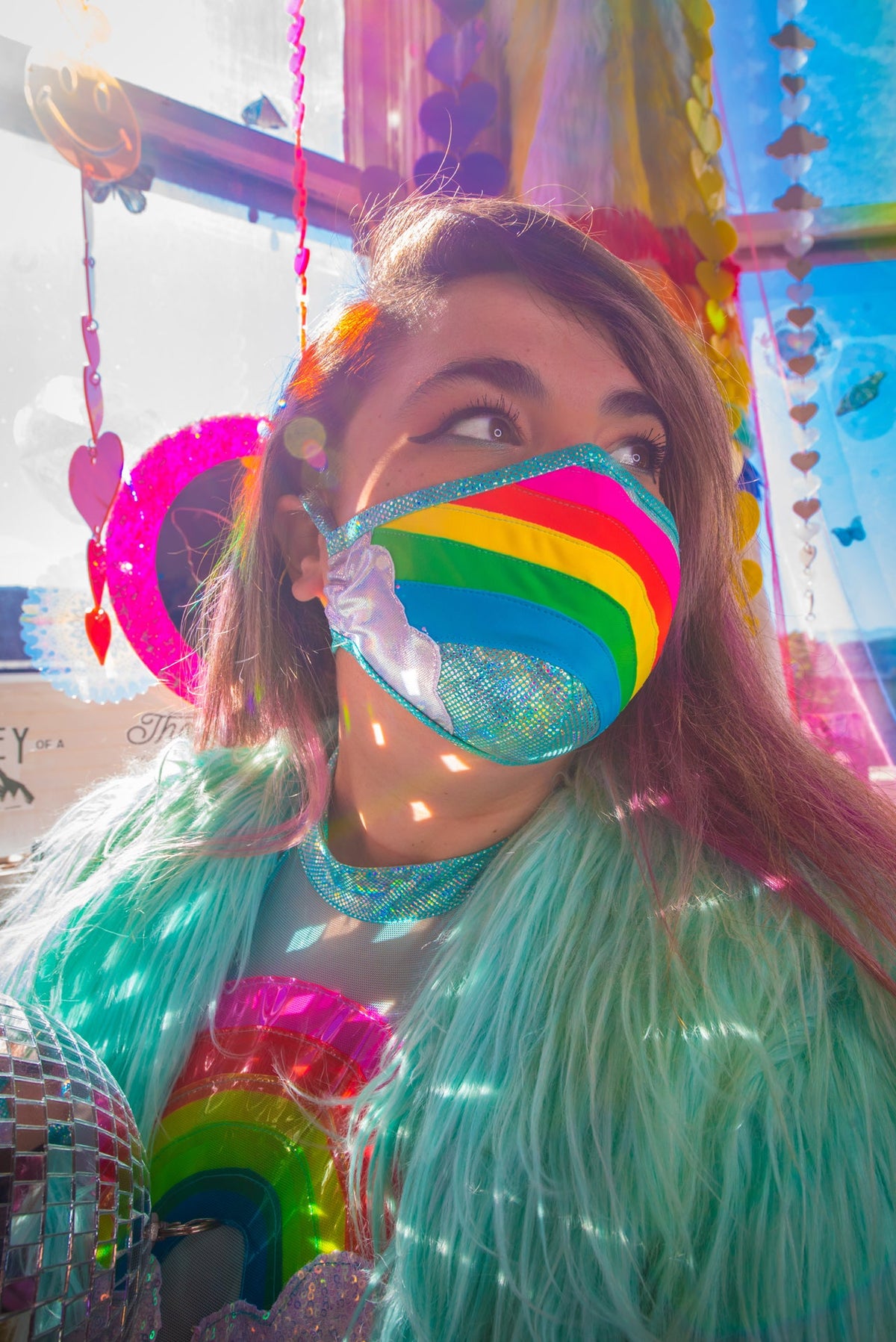 Rainbow Cloud Metallic Tailored Face Mask- Festival Rave Accessory-J. Valentine