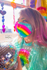 Rainbow Cloud Metallic Tailored Face Mask- Festival Rave Accessory-J. Valentine