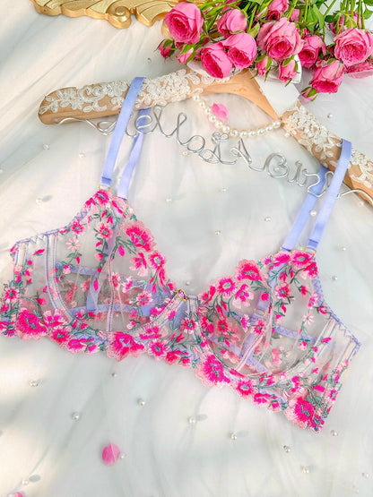 Fantasy Pink Bloom Embroidery Lingerie Set