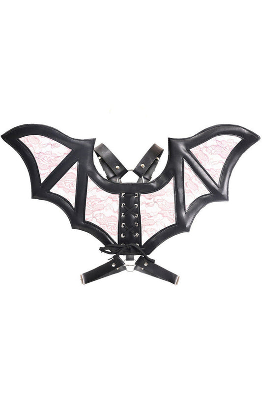 Black/Pink Faux Leather & Lace Wing Harness.